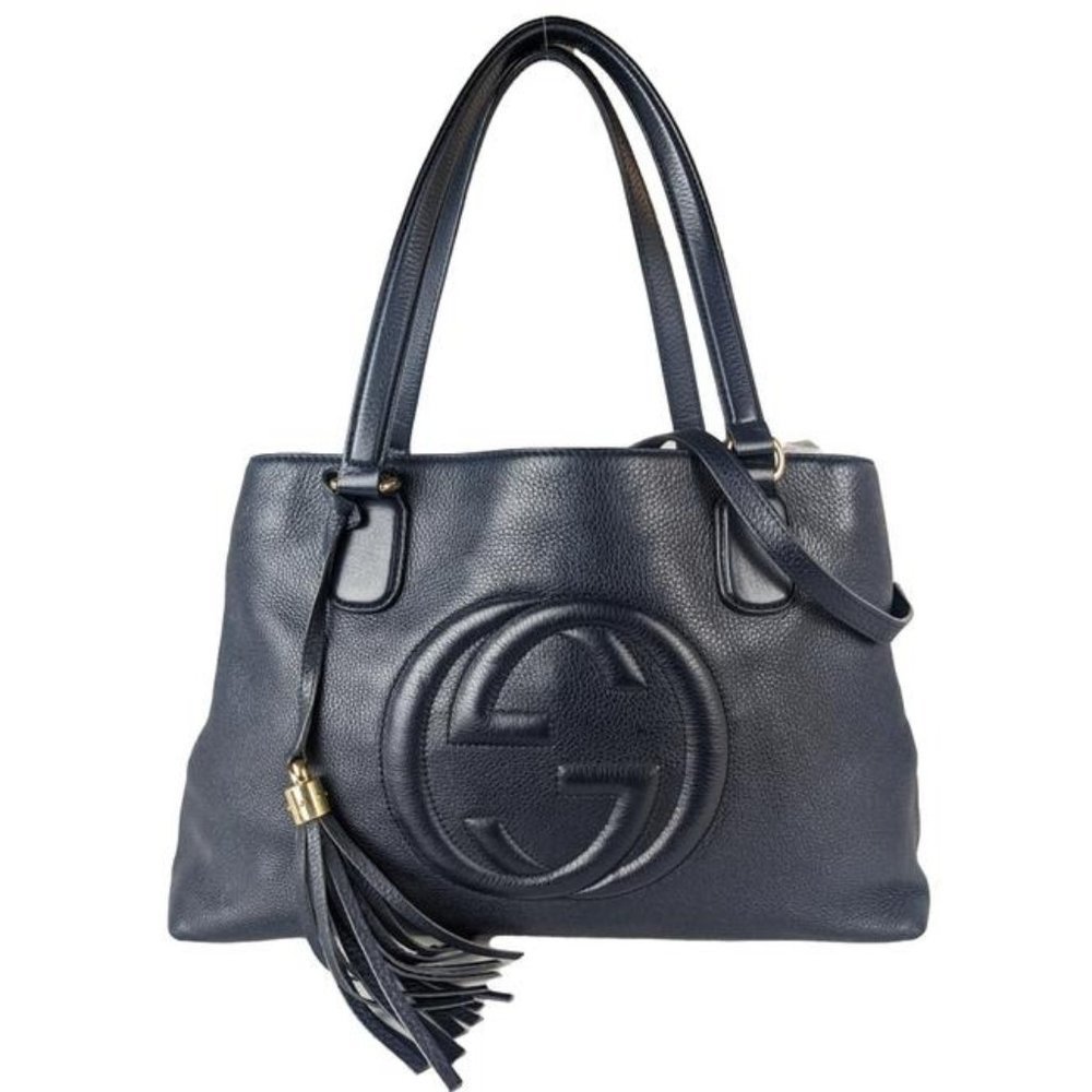 Gucci Soho Working Tote Navy Blue Leather Shoulder Bag